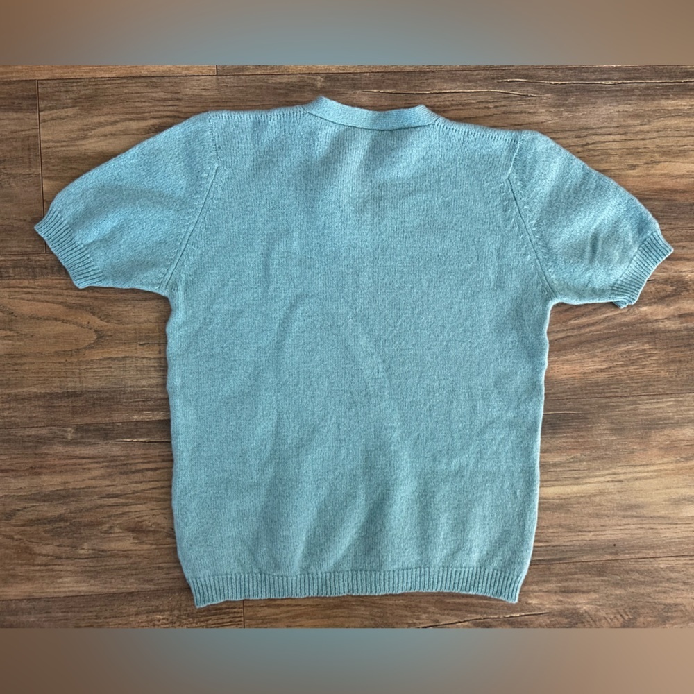 Vintage 60s Wool Knit V-Neck Short Sleeve Sweater Top - Picture 5 of 5